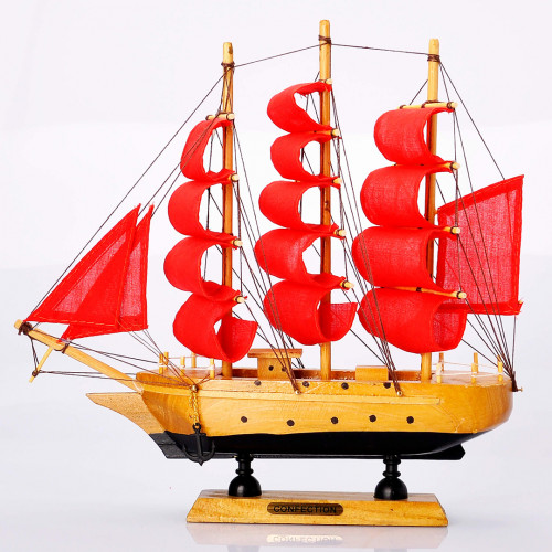 Дерев'яний корабель Парусник 24 см №06-2 червоні вітрила